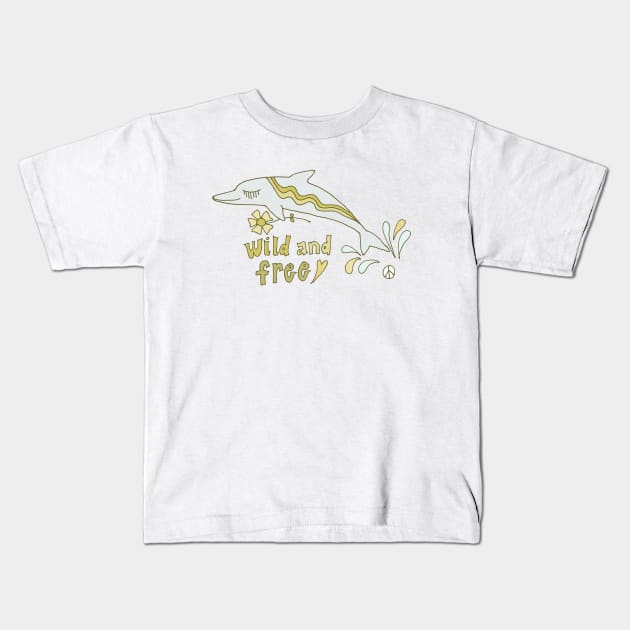 wild and free dolphin // retro surf art by surfy birdy Kids T-Shirt by surfybirdy